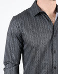 Mens Modern Fit Stretch Foiled Black Long Sleeve Shirt