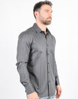 Mens Modern Fit Stretch Foiled Black Long Sleeve Shirt