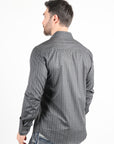 Mens Modern Fit Stretch Foiled Black Long Sleeve Shirt
