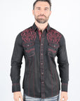 Mens Vintage Washed 2-tone Embroidery Modern Fit Stretch Shirt