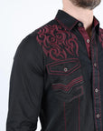 Mens Vintage Washed 2-tone Embroidery Modern Fit Stretch Shirt