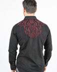Mens Vintage Washed 2-tone Embroidery Modern Fit Stretch Shirt