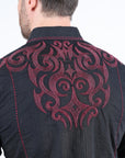 Mens Vintage Washed 2-tone Embroidery Modern Fit Stretch Shirt