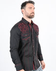 Mens Vintage Washed 2-tone Embroidery Modern Fit Stretch Shirt