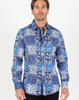 Satin Cotton/Spandex Long Sleeve Shirt - Blue