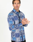 Satin Cotton/Spandex Long Sleeve Shirt - Blue