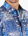 Satin Cotton/Spandex Long Sleeve Shirt - Blue