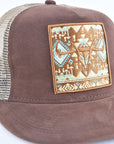 Mens Aztec Embroidery Cap - Brown