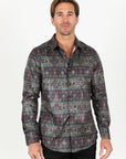 Mens Modern Fit Stretch Aztec Foiled Shirt - Brown