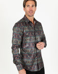 Mens Modern Fit Stretch Aztec Foiled Shirt - Brown