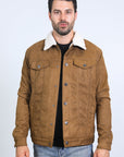 Mens Sherpa Lined Faux Suede Jacket - Camel