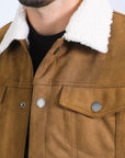 Mens Sherpa Lined Faux Suede Jacket - Camel