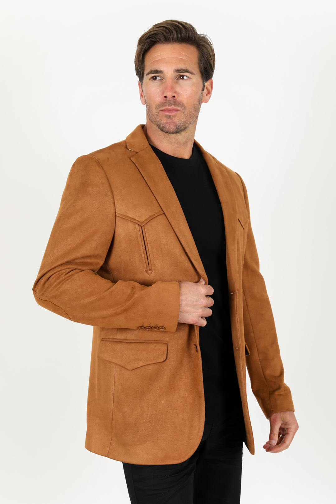 Men&#39;s Double Button Faux-Suede Blazer