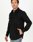Men's Black Faux Suede Overshirt