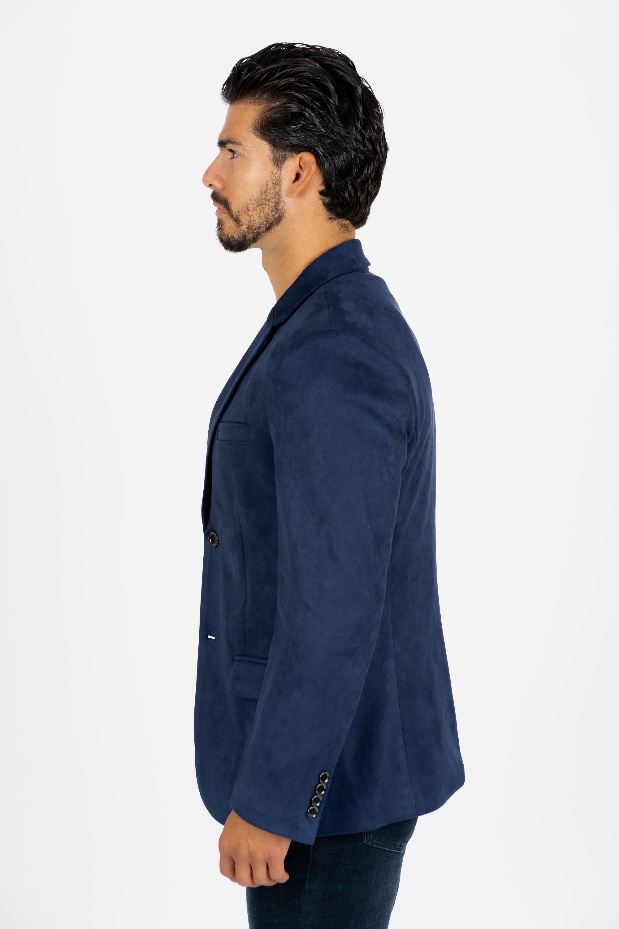Men&#39;s Double Button Navy Faux-Suede Blazer