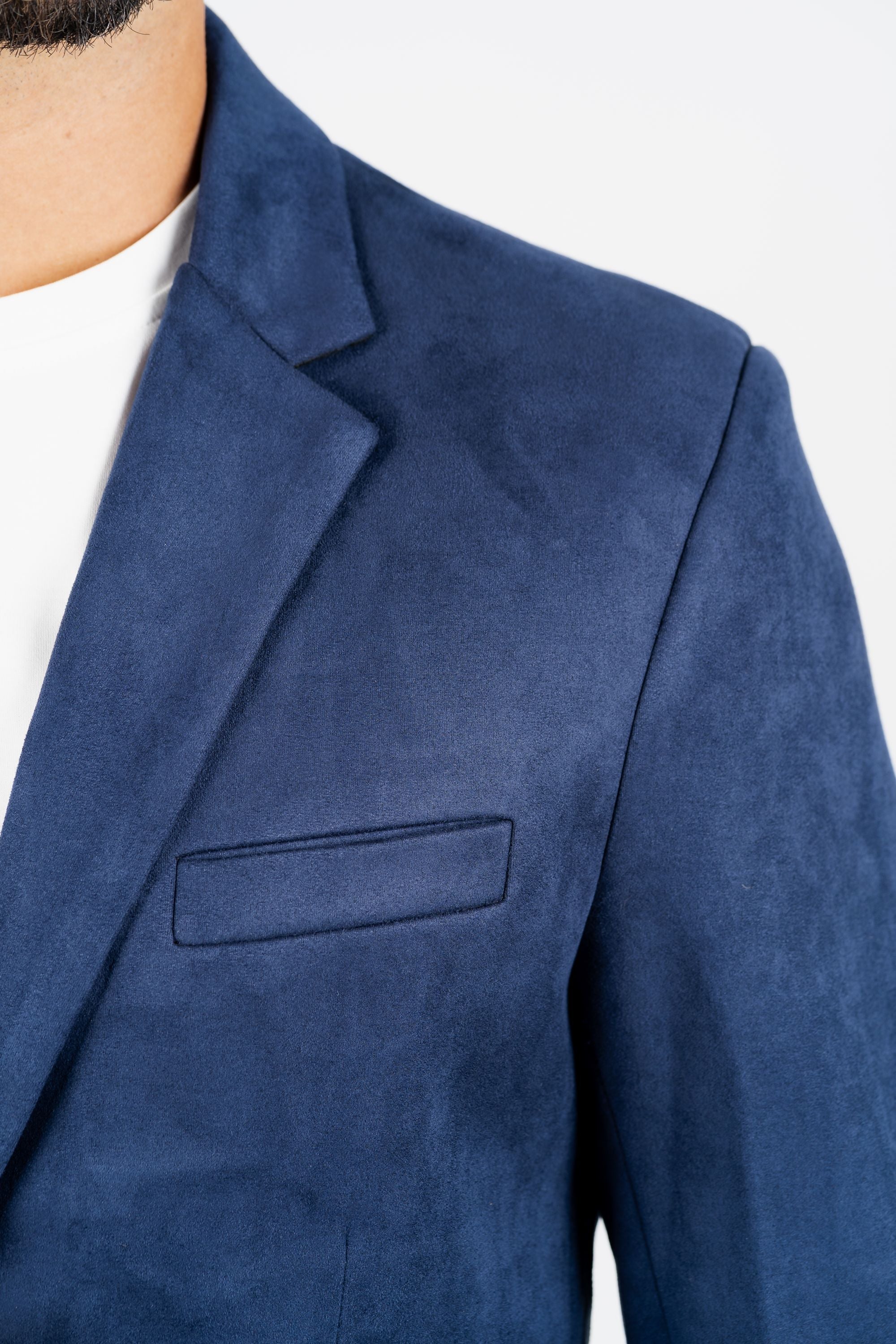 Men&#39;s Double Button Navy Faux-Suede Blazer