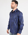 Mens Modern Fit Stretch Foiled Navy Long Sleeve Shirt