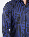 Mens Modern Fit Stretch Foiled Navy Long Sleeve Shirt