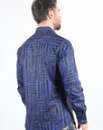 Mens Modern Fit Stretch Foiled Navy Long Sleeve Shirt