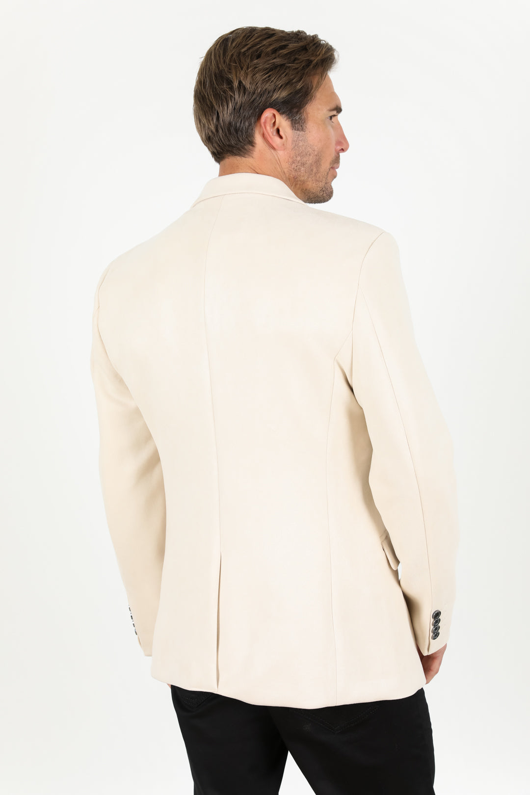 Men&#39;s Double Button Off White Faux-Suede Blazer