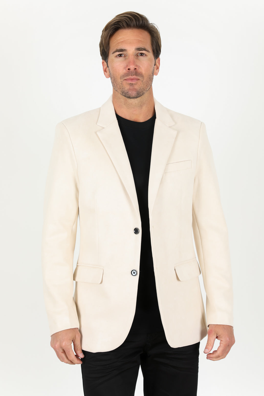 Men&#39;s Double Button Off White Faux-Suede Blazer