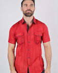 Mens Embroidery Modern Fit Stretch Short Sleeve Shirt
