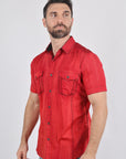 Mens Embroidery Modern Fit Stretch Short Sleeve Shirt