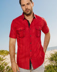 Mens Embroidery Modern Fit Stretch Short Sleeve Shirt