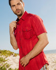 Mens Embroidery Modern Fit Stretch Short Sleeve Shirt