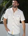 Mens Embroidery Modern Fit Stretch Short Sleeve Shirt