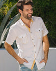 Mens Embroidery Modern Fit Stretch Short Sleeve Shirt