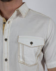 Mens Embroidery Modern Fit Stretch Short Sleeve Shirt
