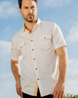 Mens Embroidery Modern Fit Stretch Short Sleeve Shirt
