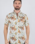 Mens Short Sleeve Modern Fit Stretch Wild Horses Print Shirt