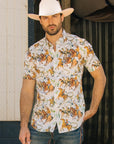 Mens Short Sleeve Modern Fit Stretch Wild Horses Print Shirt