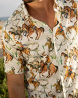 Mens Short Sleeve Modern Fit Stretch Wild Horses Print Shirt