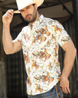 Mens Short Sleeve Modern Fit Stretch Wild Horses Print Shirt