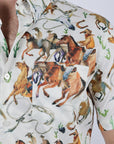 Mens Short Sleeve Modern Fit Stretch Wild Horses Print Shirt