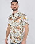 Mens Short Sleeve Modern Fit Stretch Wild Horses Print Shirt