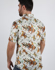 Mens Short Sleeve Modern Fit Stretch Wild Horses Print Shirt