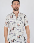 Mens Short Sleeve Modern Fit Stretch Wild Horses Print Shirt