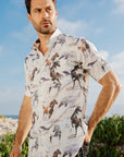 Mens Short Sleeve Modern Fit Stretch Wild Horses Print Shirt