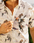 Mens Short Sleeve Modern Fit Stretch Wild Horses Print Shirt