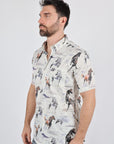 Mens Short Sleeve Modern Fit Stretch Wild Horses Print Shirt