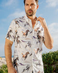 Mens Short Sleeve Modern Fit Stretch Wild Horses Print Shirt