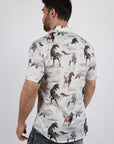 Mens Short Sleeve Modern Fit Stretch Wild Horses Print Shirt