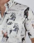 Mens Short Sleeve Modern Fit Stretch Wild Horses Print Shirt