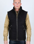 Men's Fur Lined Quilted Faux Suede Vest - Black