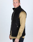 Men's Fur Lined Quilted Faux Suede Vest - Black