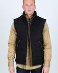 Men's Fur Lined Quilted Faux Suede Vest - Black